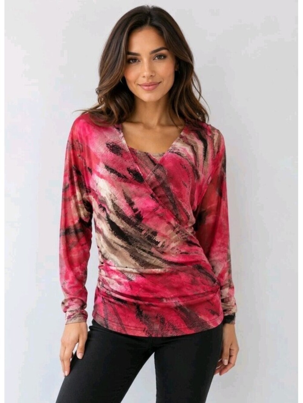 Lynn Ritchie Silver Long Sleeve XS V-Neck Gathered 2pc Top Blouse Mesh #CC